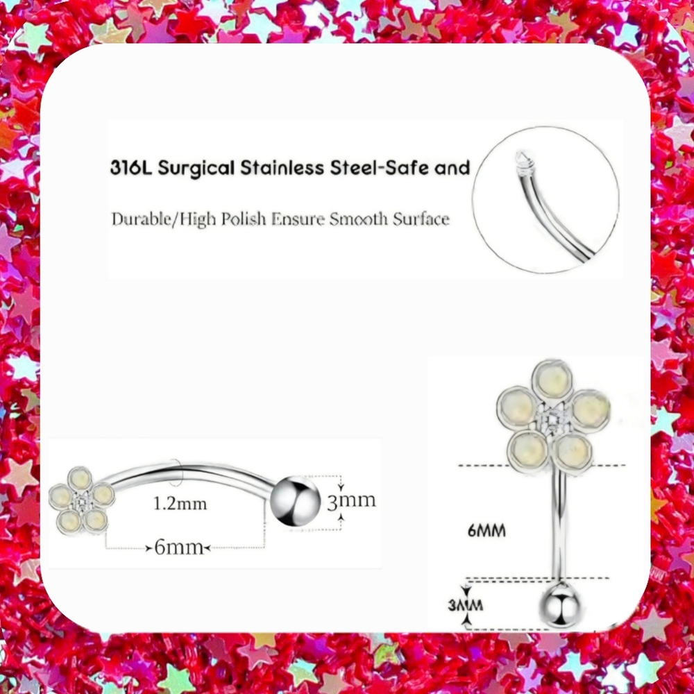 16G Curved Barbell (Tragus, Labret, Nose, Lip, Helix, Monroe, Cartilage, etc.) - Picture 8 of 8